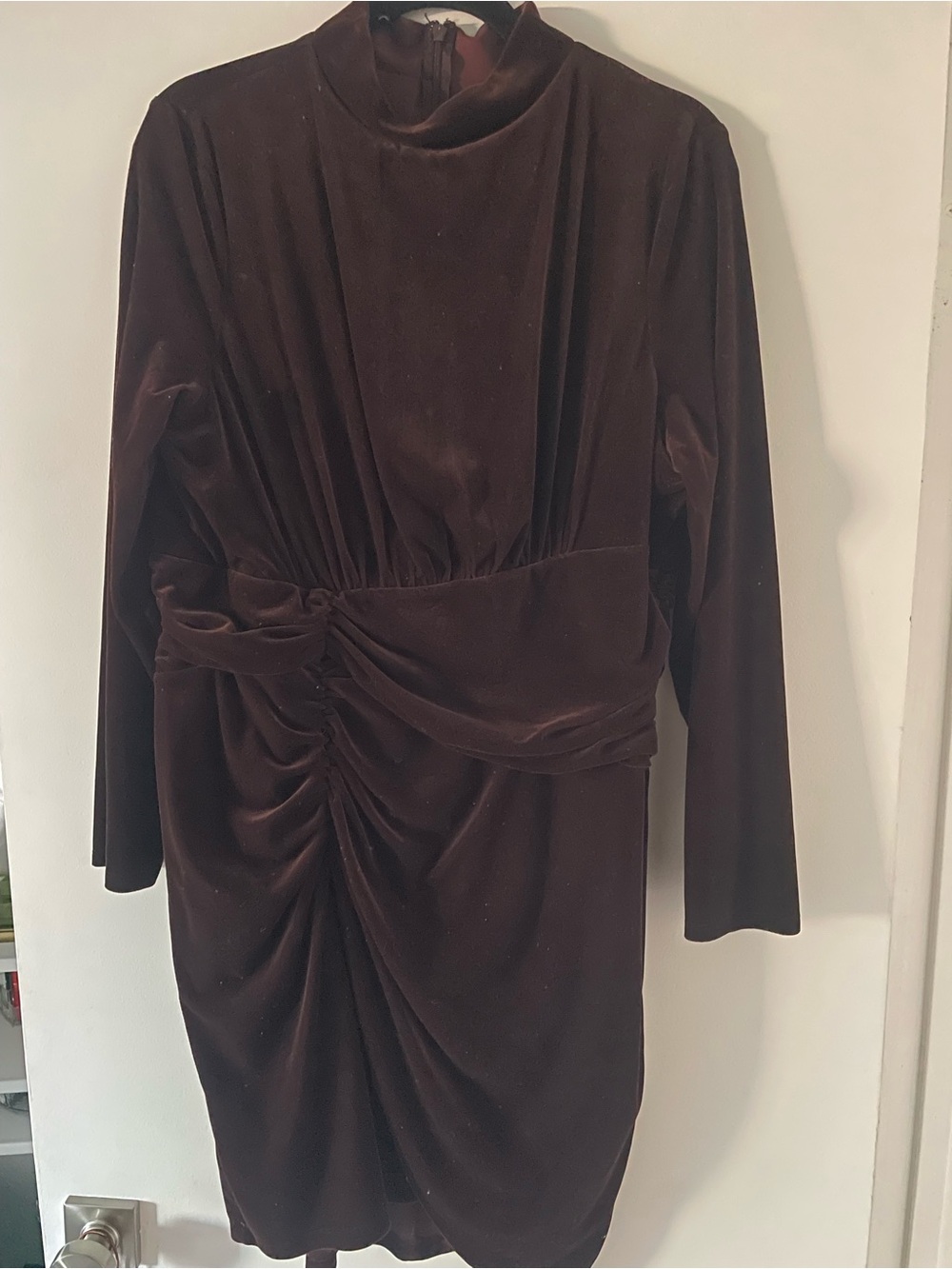 Express Velvet Body Contour Mock Neck Ruched Mini Dress XL